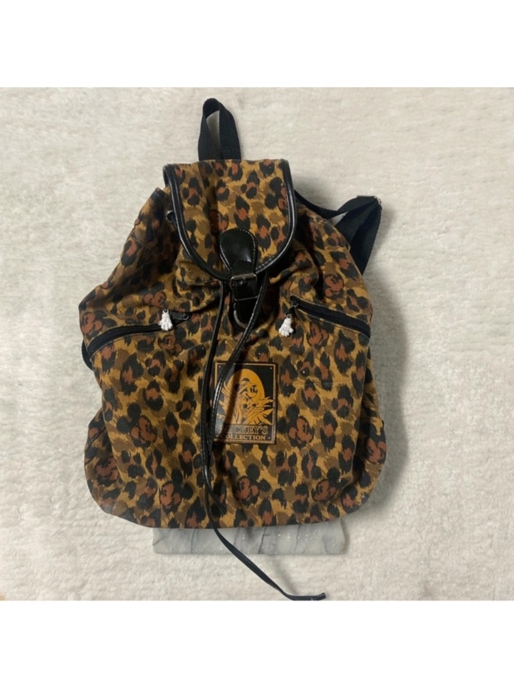 Mickey Mouse Leopard Print Backpack Tan Black
